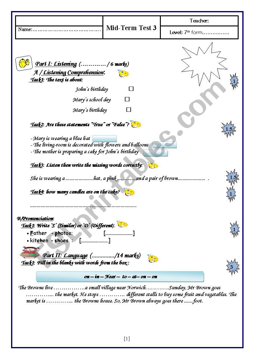 Mid-Term Test 3 worksheet