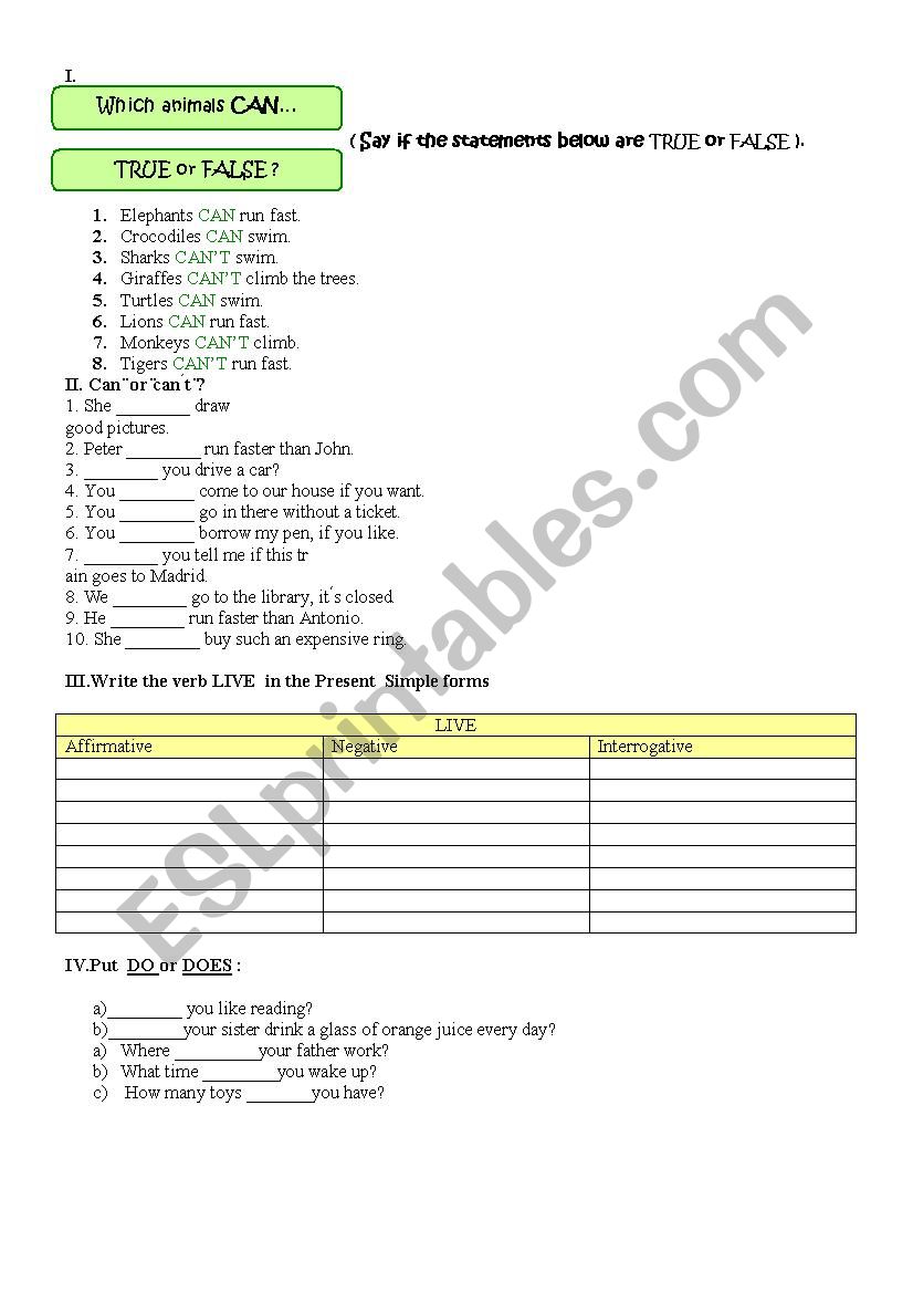 english test worksheet