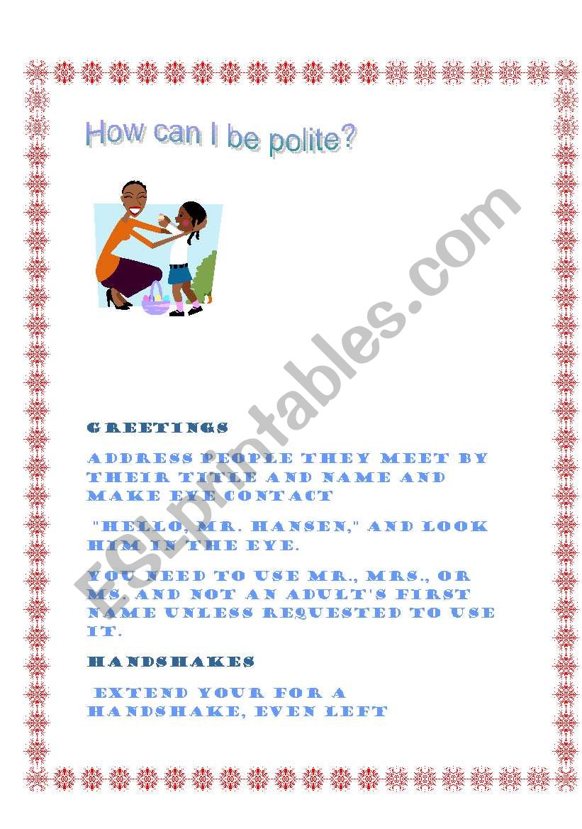 MANNERS worksheet