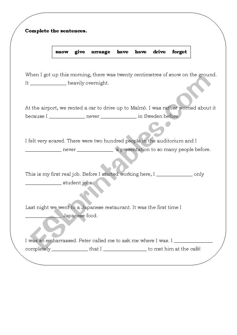 Past Perfect worksheet