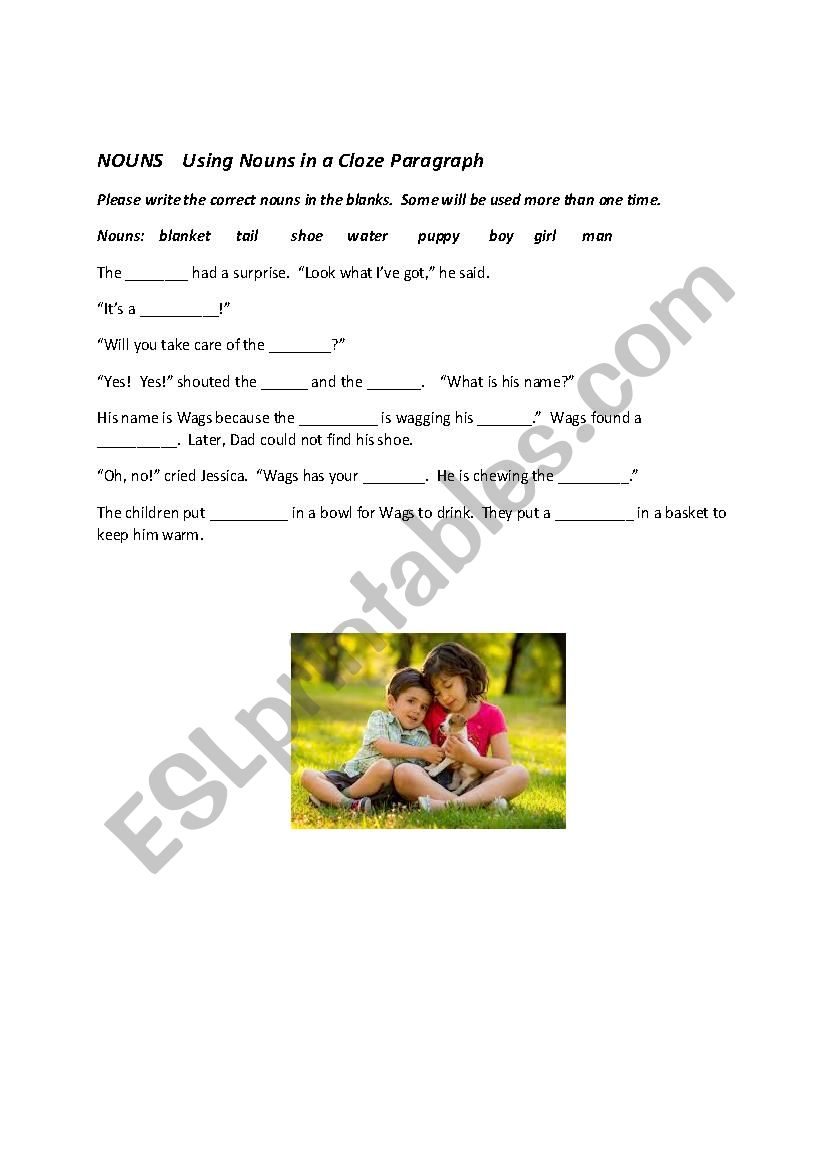 Nouns  Using Nouns in a Cloze Paragraph