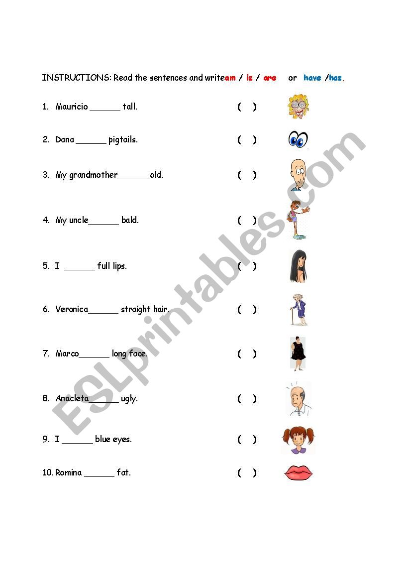To be versus have/has  worksheet