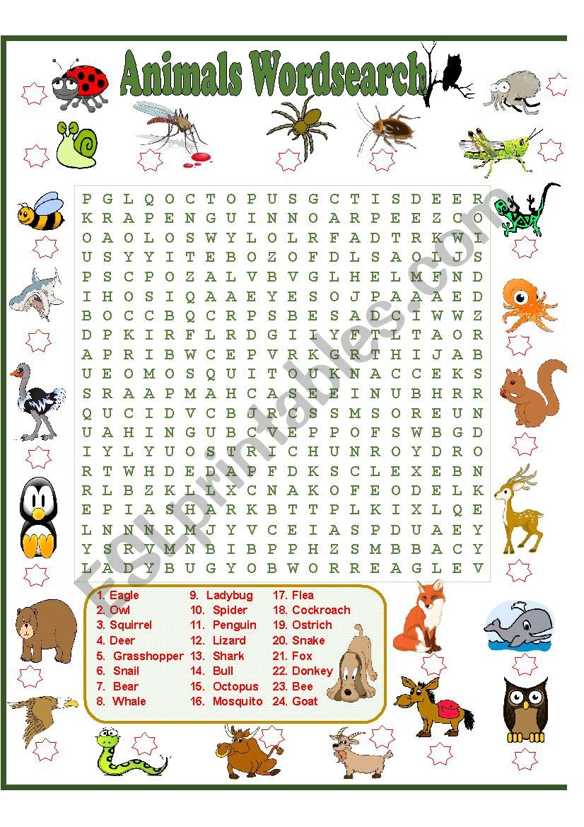 ANIMALS WORDSEARCH worksheet