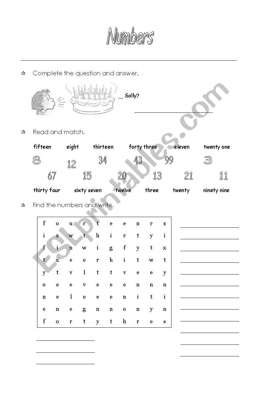 NUMBERS worksheet