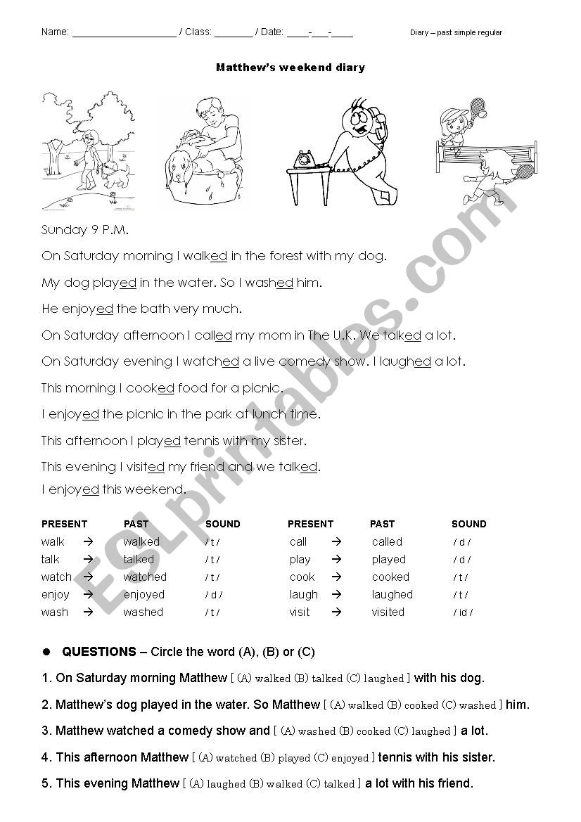 read my diary and write your own past simple esl worksheet by matthew elsp