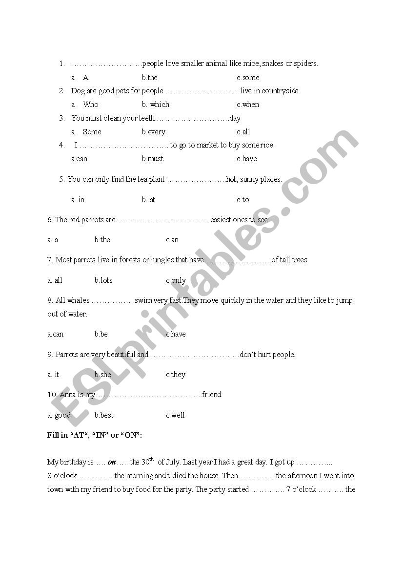 Movers yle exercises worksheet