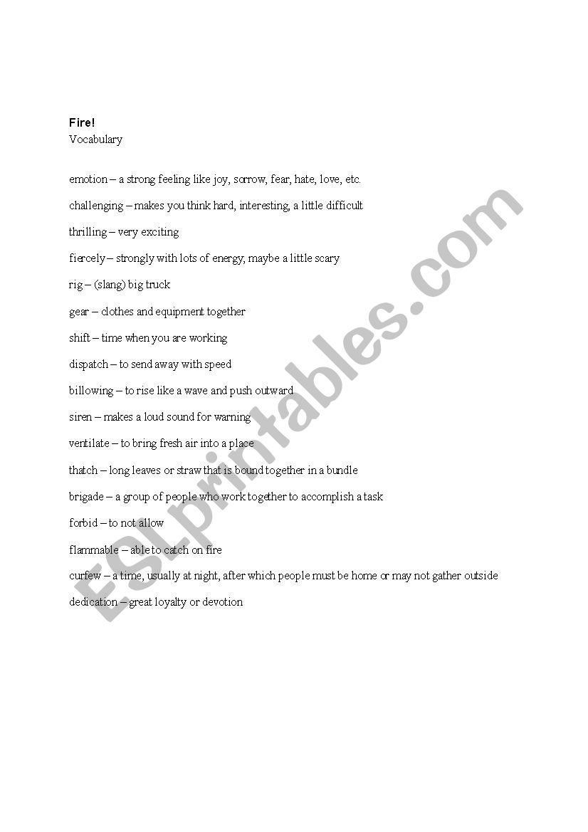 Vocabulary Quiz worksheet