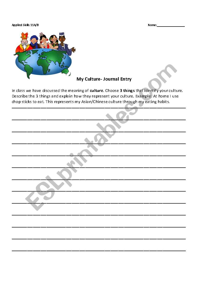 Culture Journal Entry worksheet