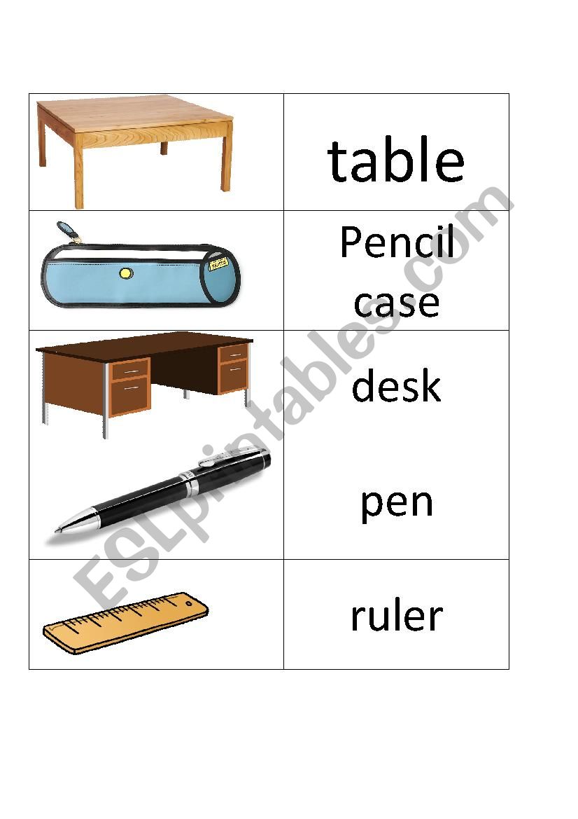 School objects memory game worksheet
