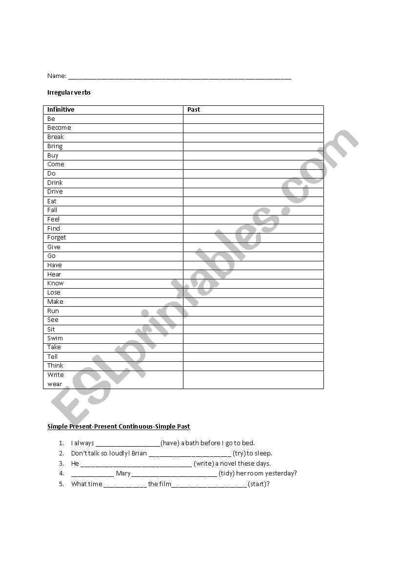 3 tenses test worksheet