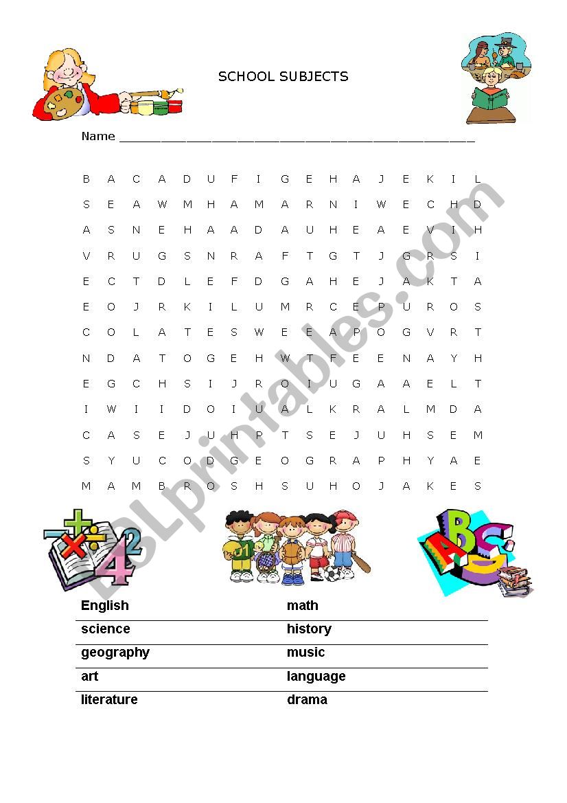 Word Search - School Subjects worksheet