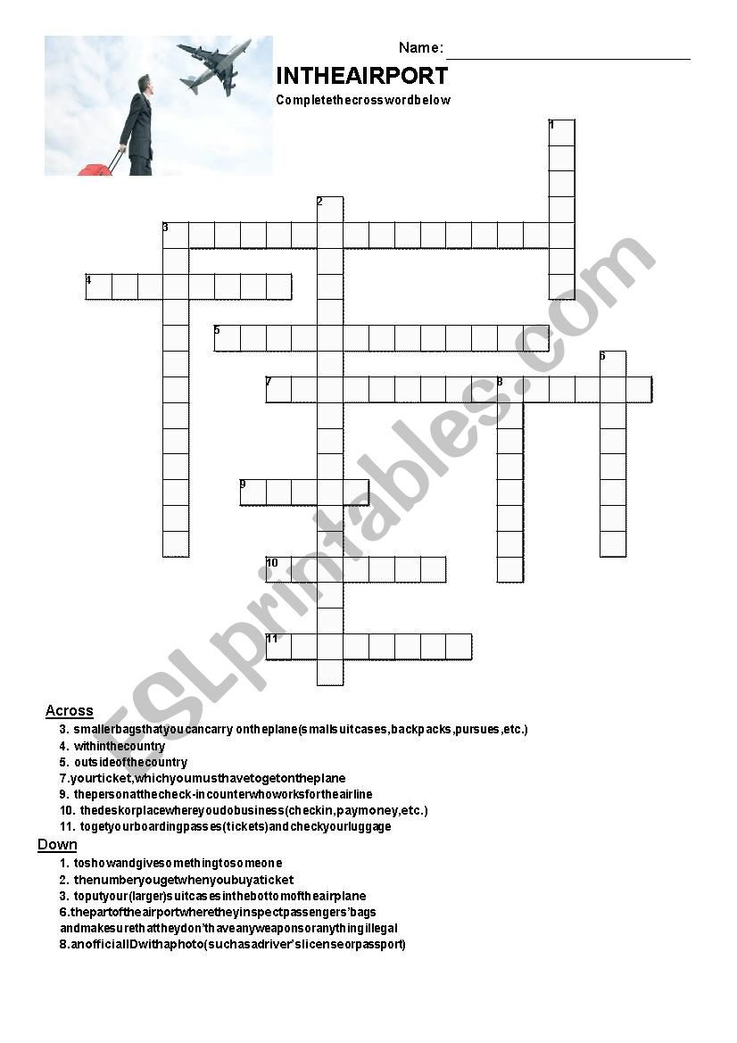 In the Airport CROSSWORD worksheet