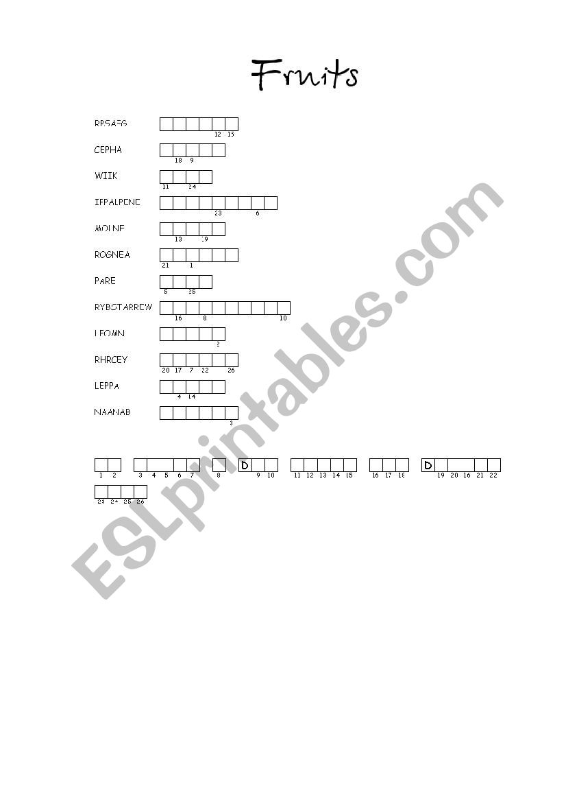 Fruits (4) Double Puzzle with answer key