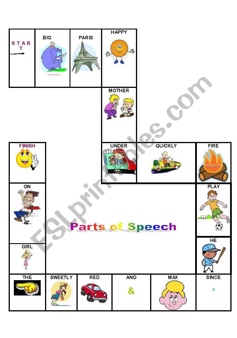 parts of speech board game worksheet
