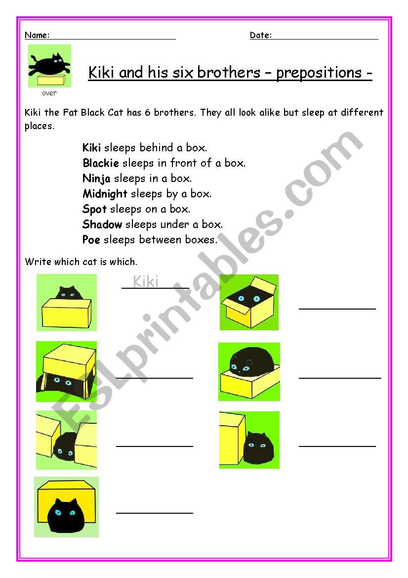 Place prepositions worksheet