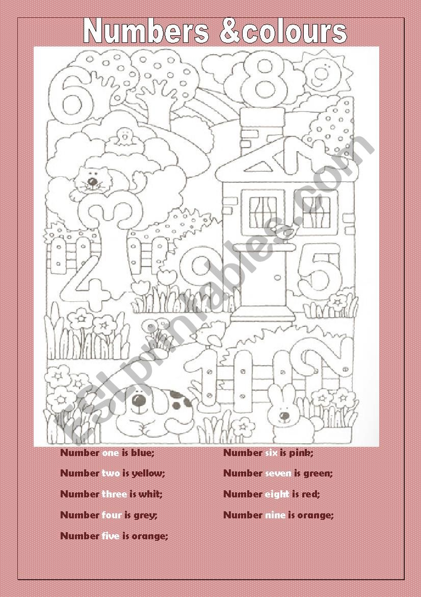 Numbers &colours worksheet