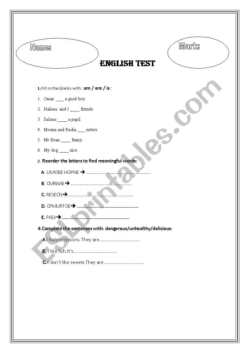 test for beginners worksheet