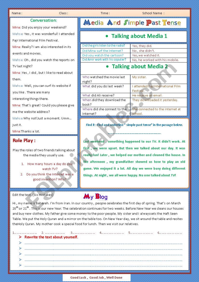 Media and Simple Past Tense worksheet