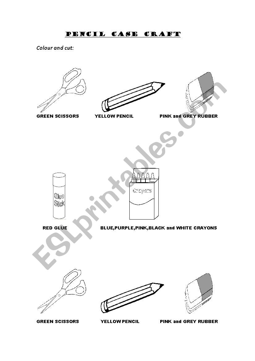 Vocabulary: School Objects. Pencil Case craft