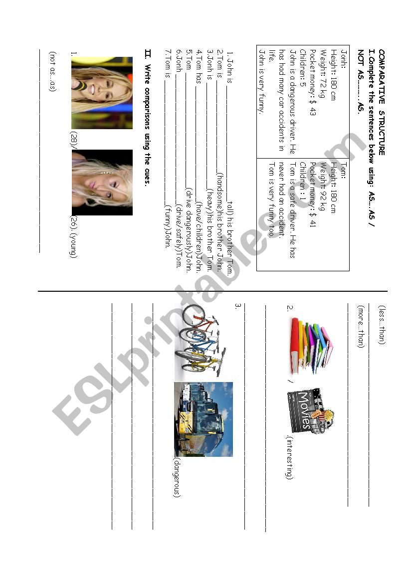 Comparative structure worksheet