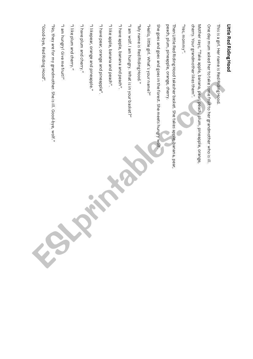 Red Riding food taking fruit  worksheet