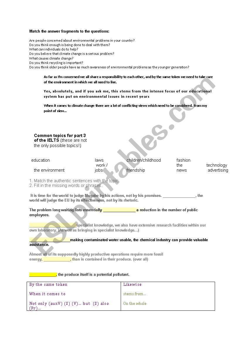 IELTS discourse markers worksheet