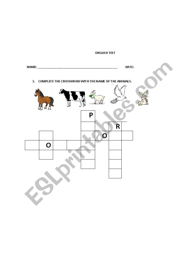 ANIMALS CROSSWORD - FEELINGS MATCH EXERCISE