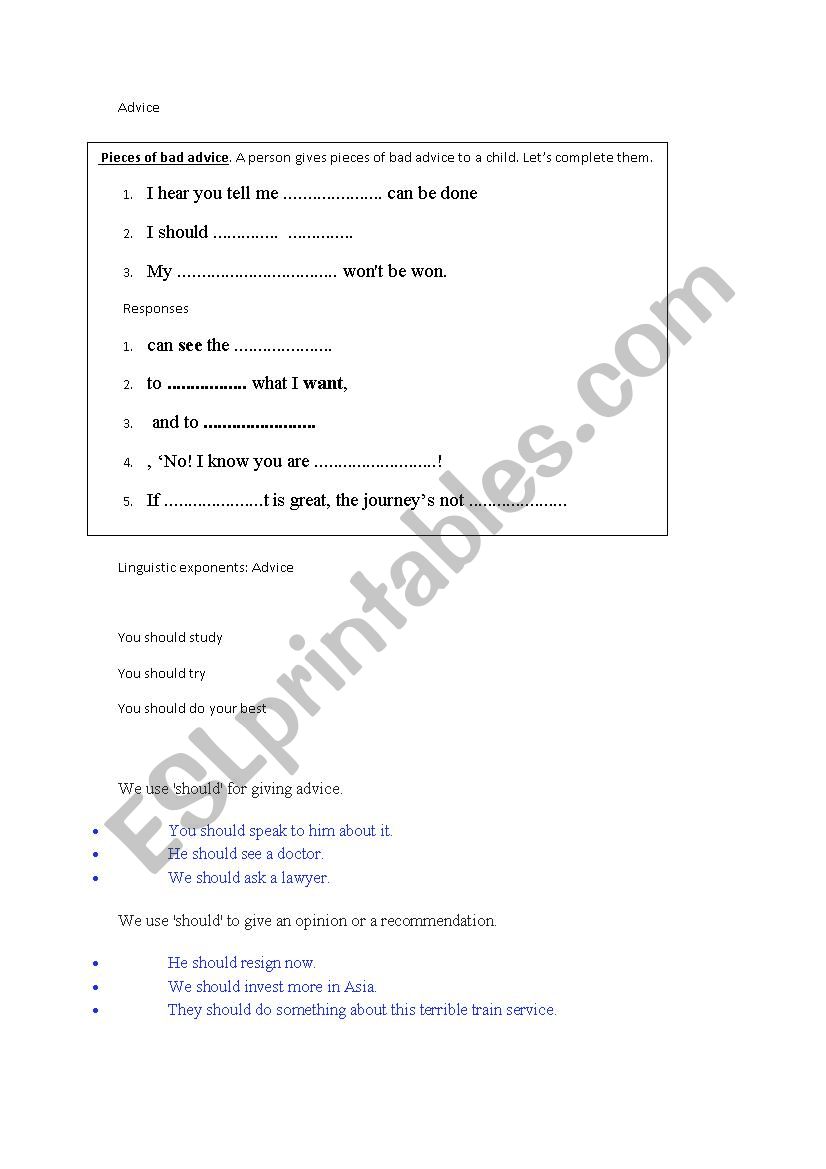 advice worksheet