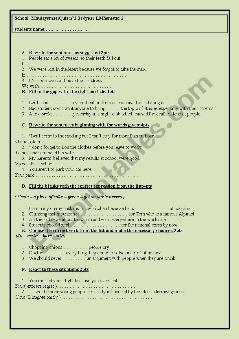 Anew language test worksheet