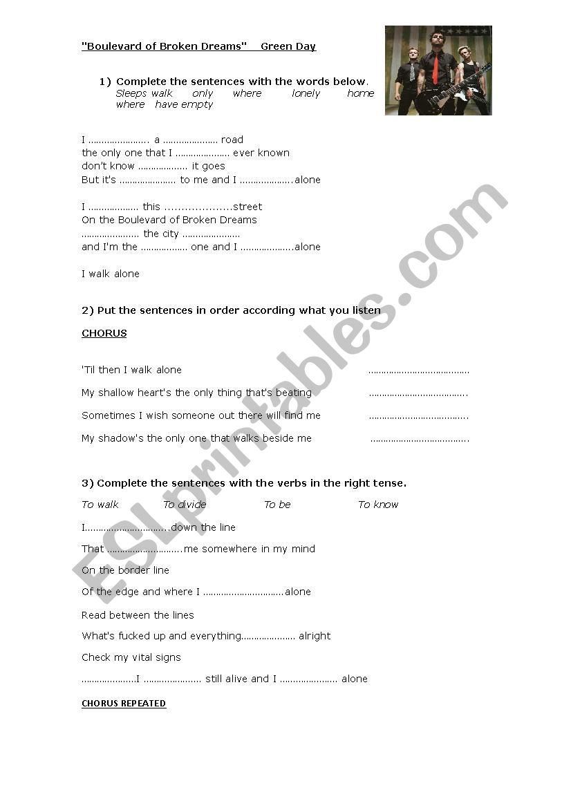 Green Day Song worksheet