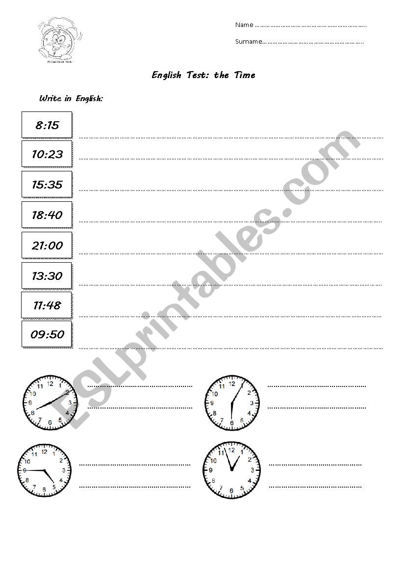 English Test- The Time worksheet