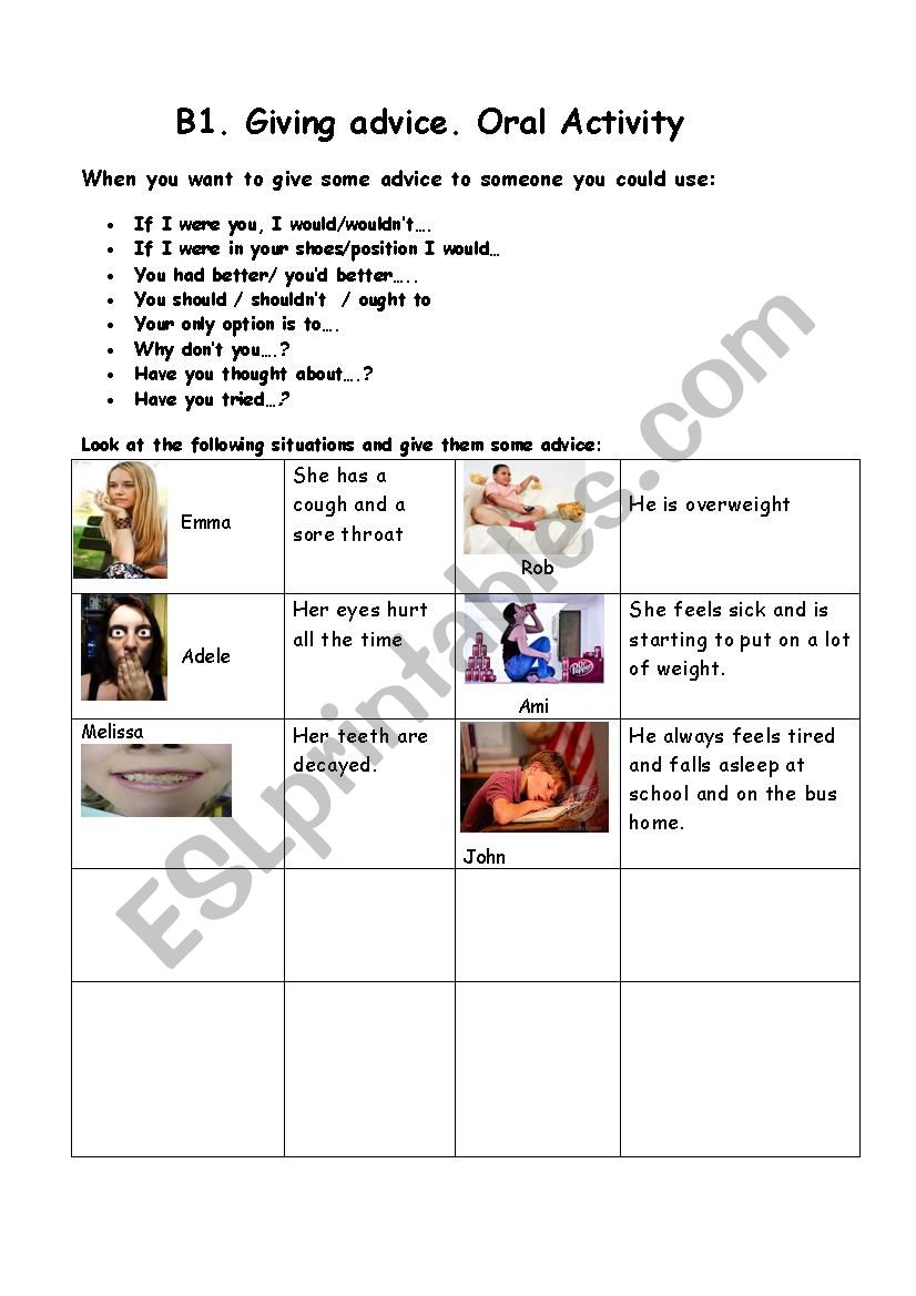                     B1.  GIVING ADVICE - ORAL ACTIVITY