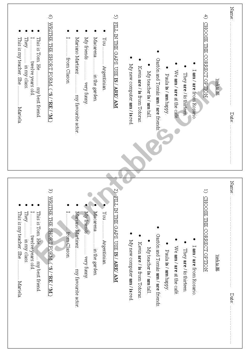 verb to BE worksheet