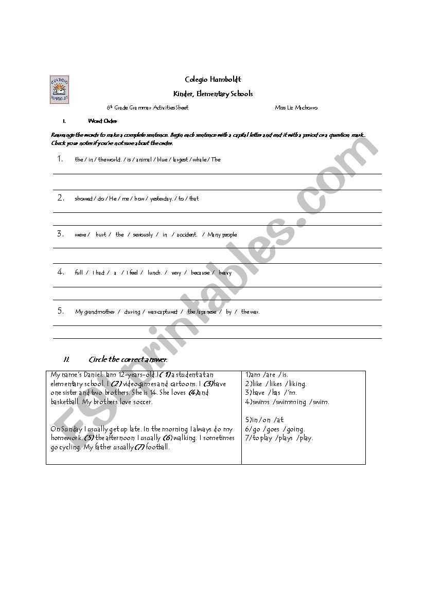 Elementary Review worksheet