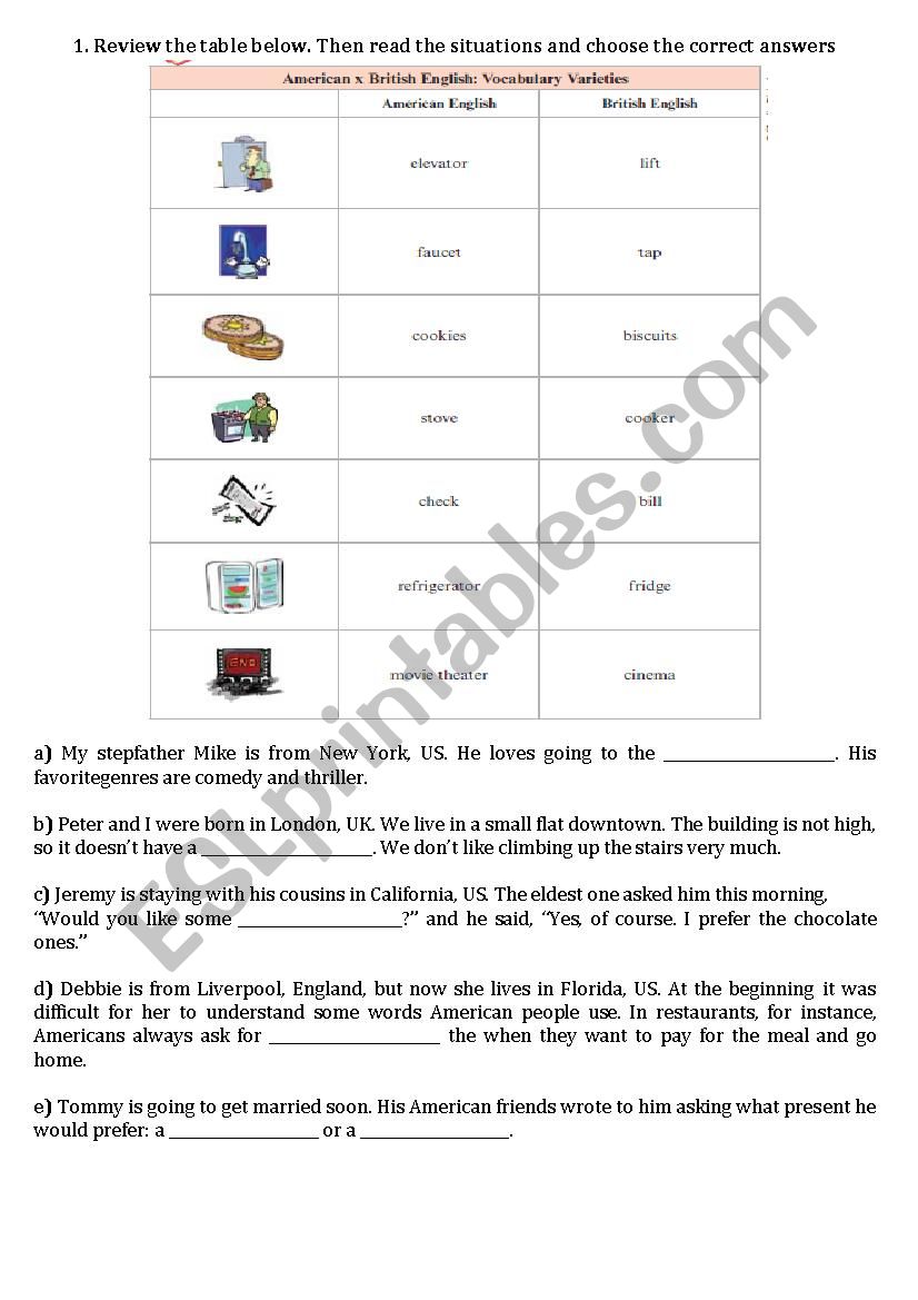 ACTIVITY VARIATION worksheet