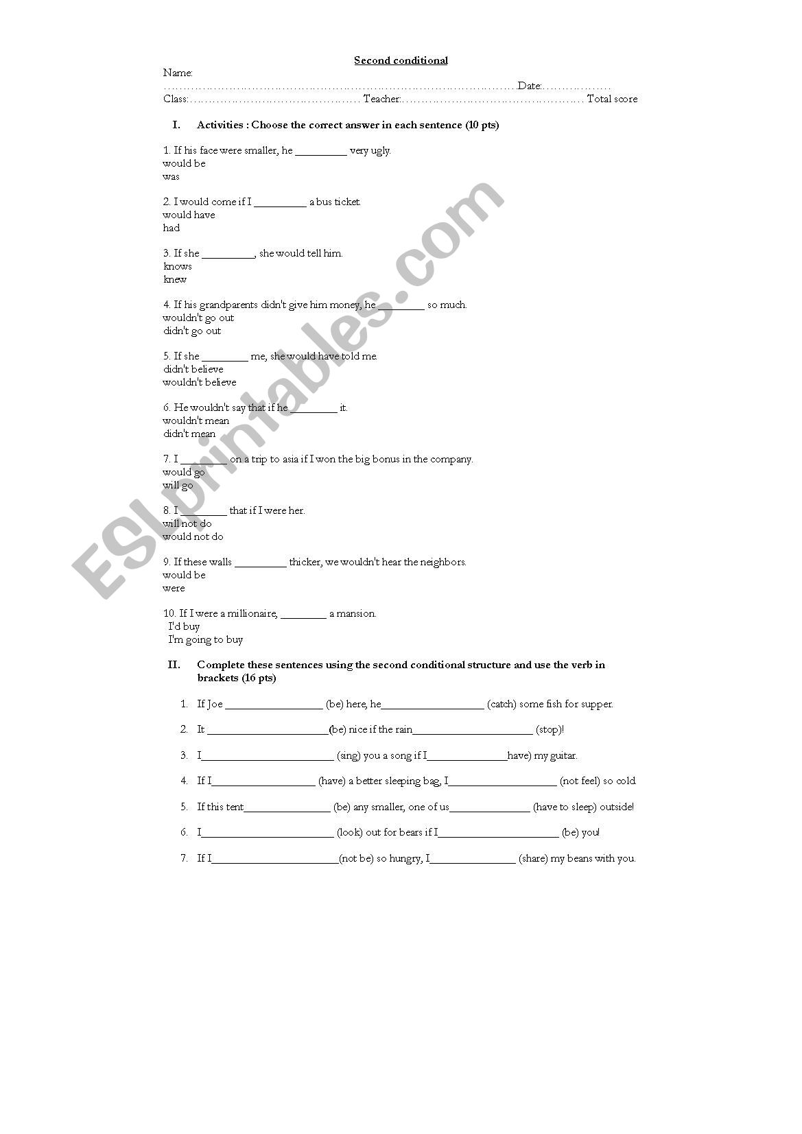 second conditional worksheet