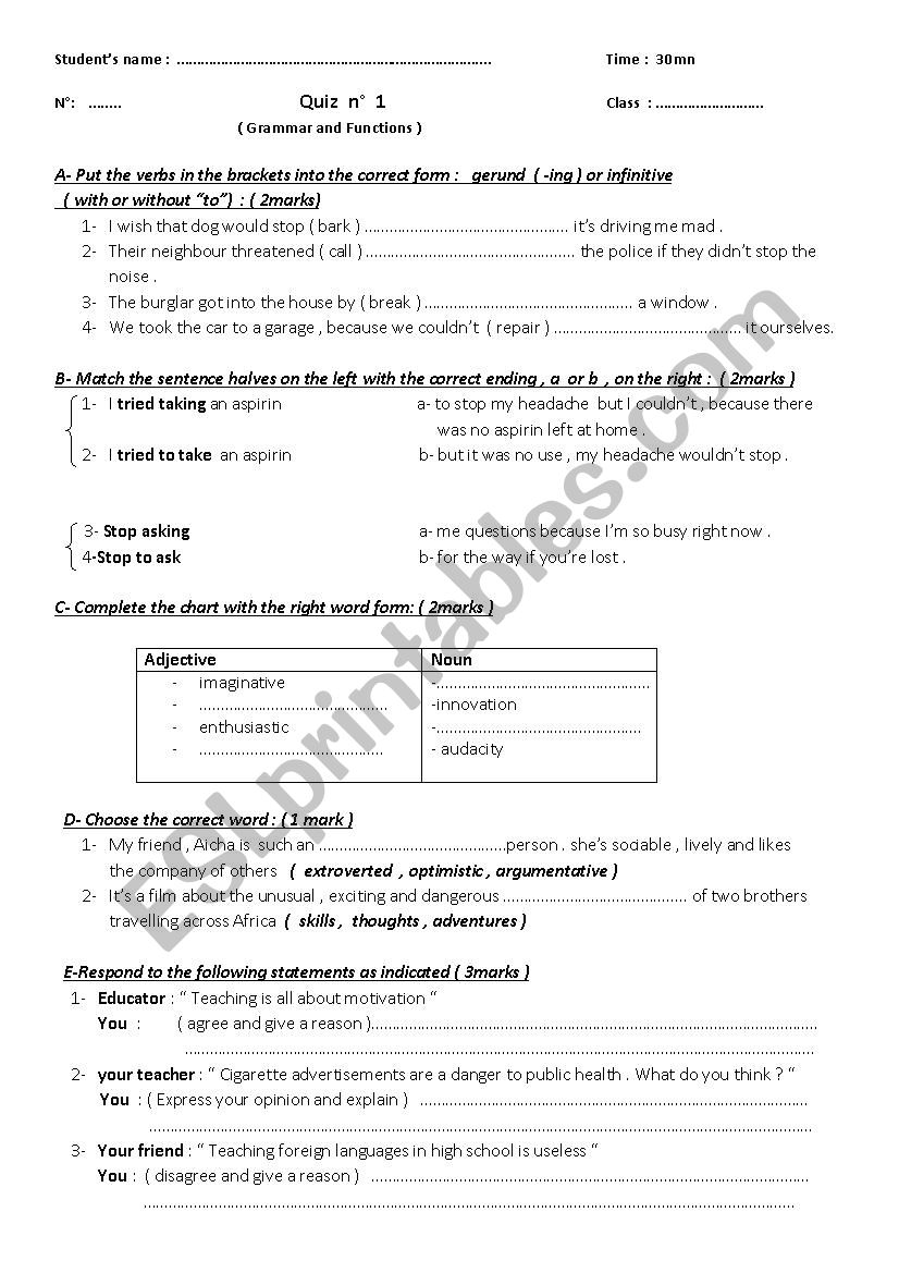 quiz worksheet