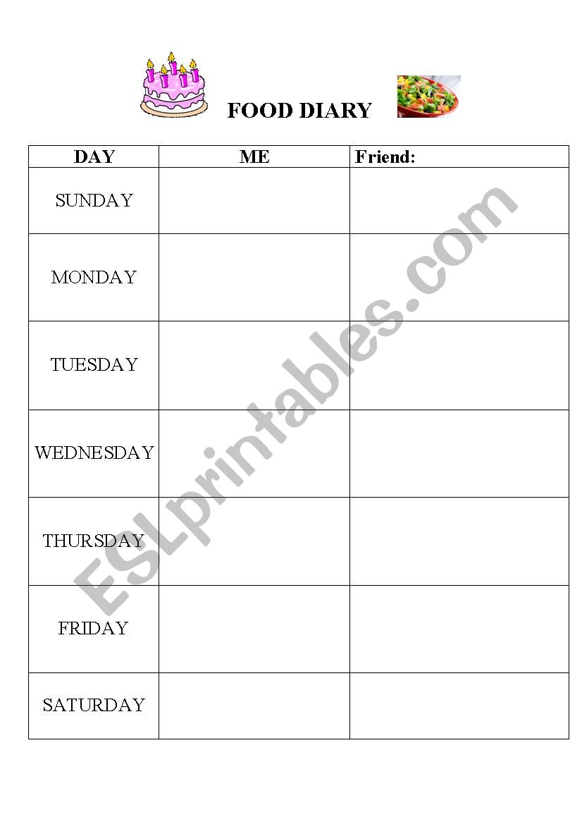 FOOD DIARY worksheet