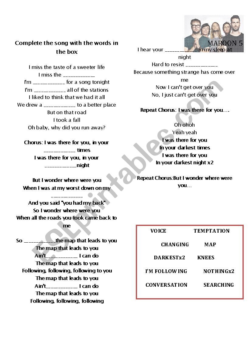 Song map worksheet