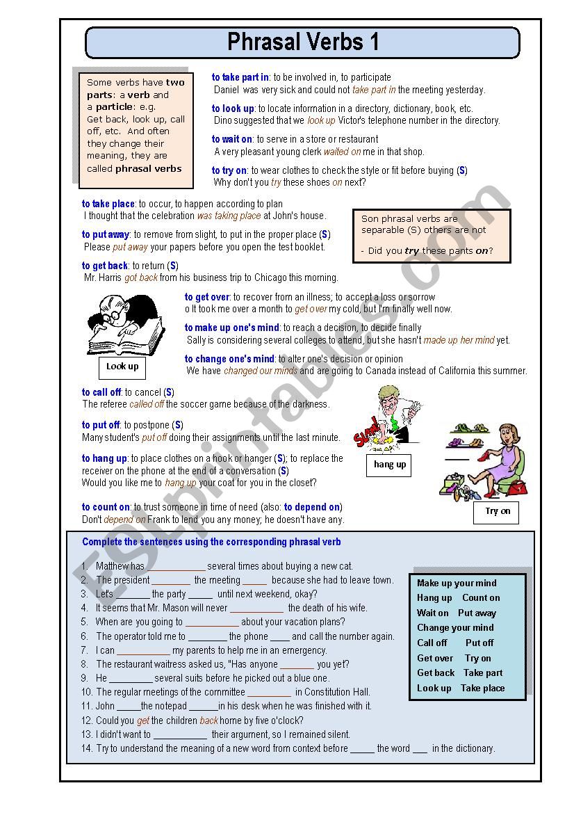 Phrasal verbs examples and exercises