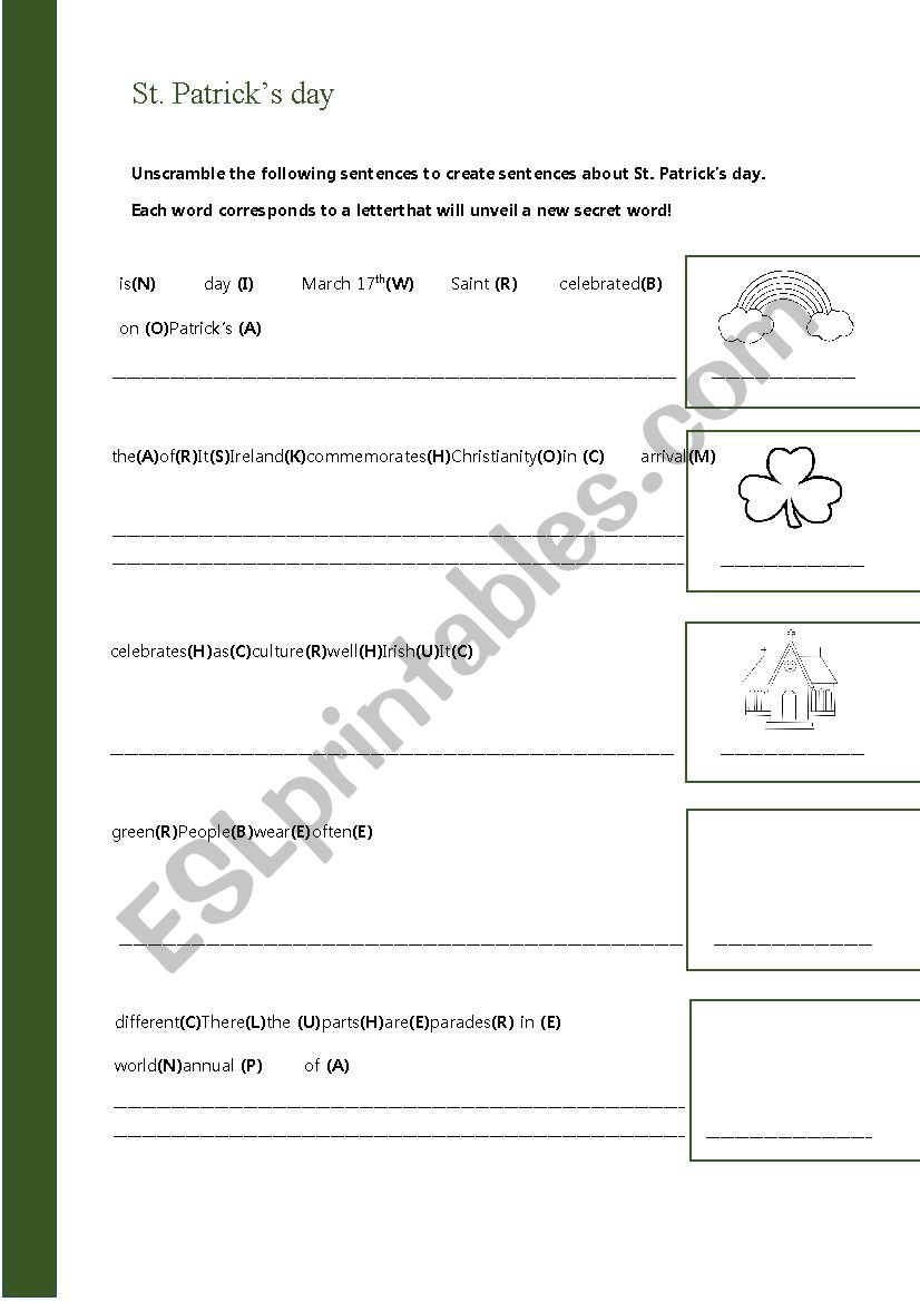 St. Patricks day elementary worksheet