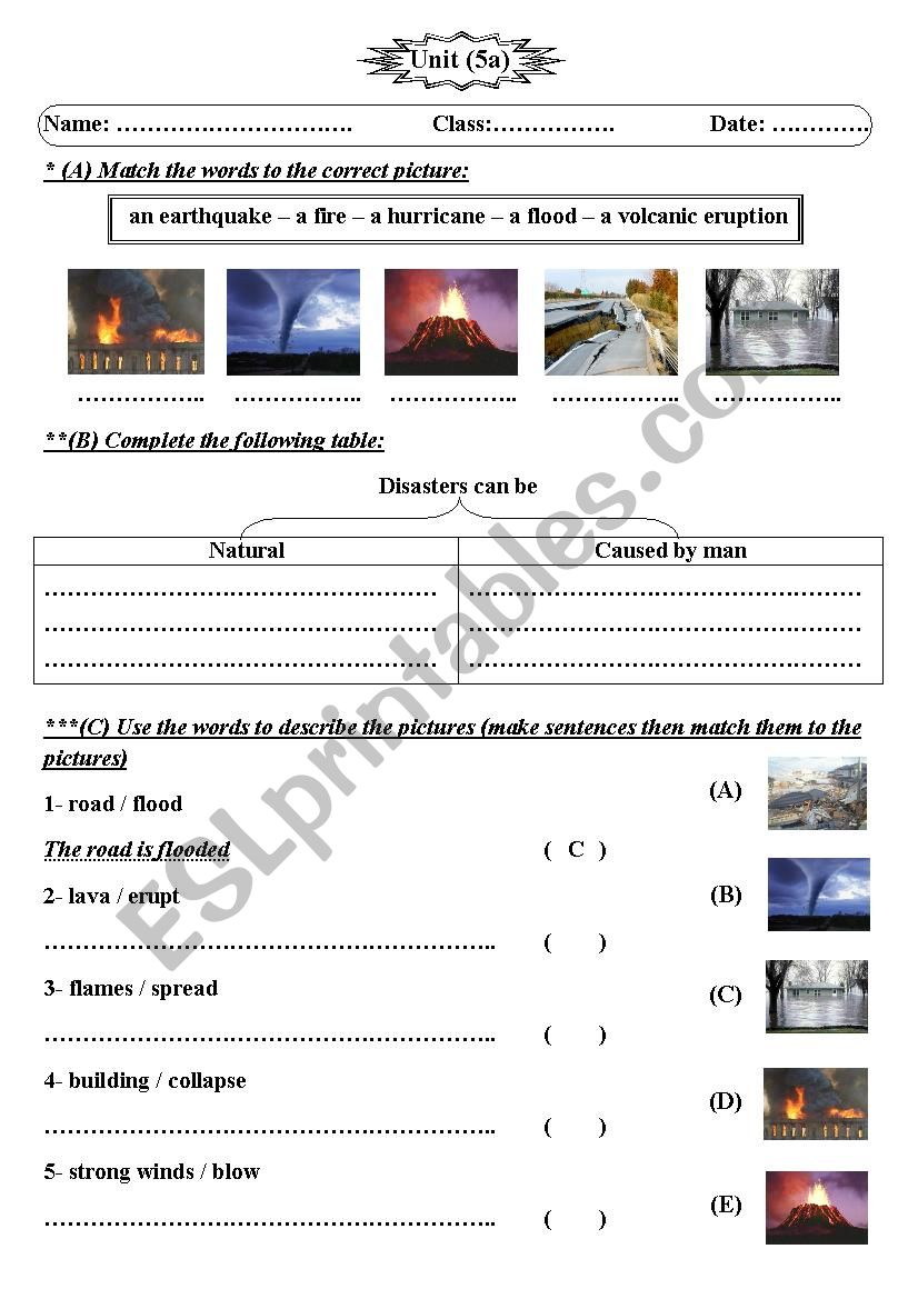 disasters worksheet