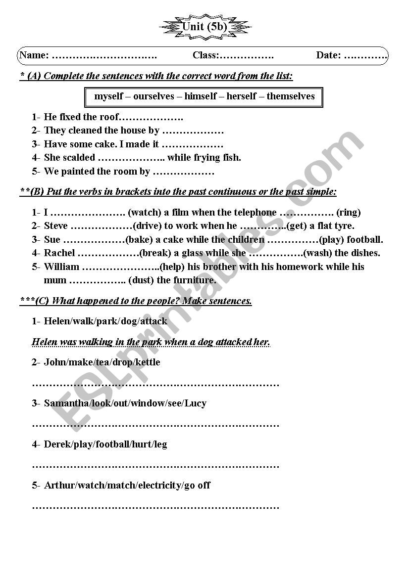 reflexive pronouns+ past simple/continous