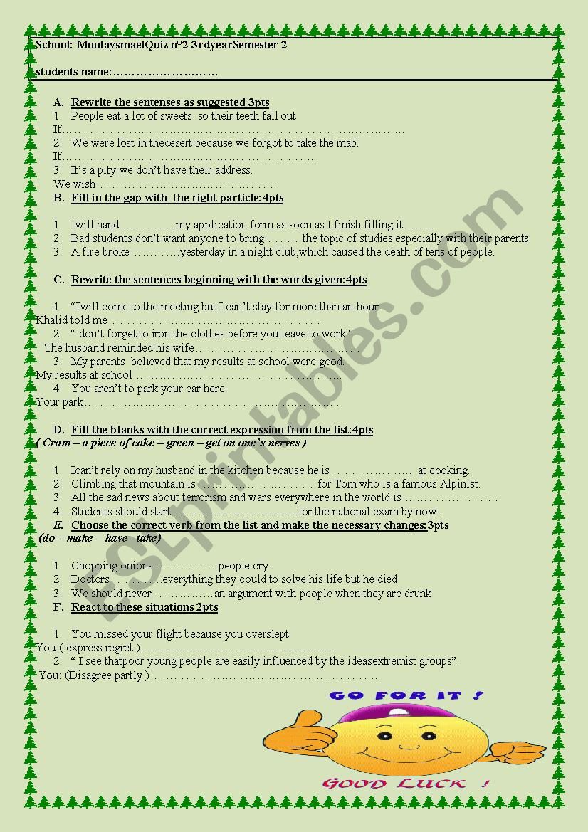  Language quiz1 semester 2  worksheet