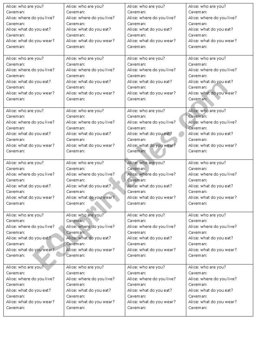 Caveman Dialogue  worksheet