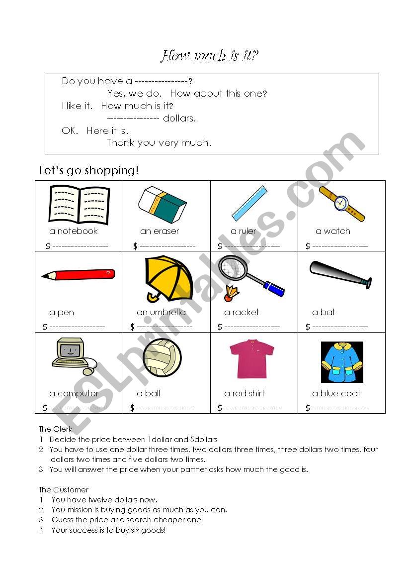 Lets go shopping. worksheet