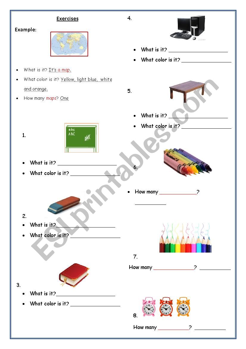 SCHOOL OBJECTS- W-QUESTIONS worksheet