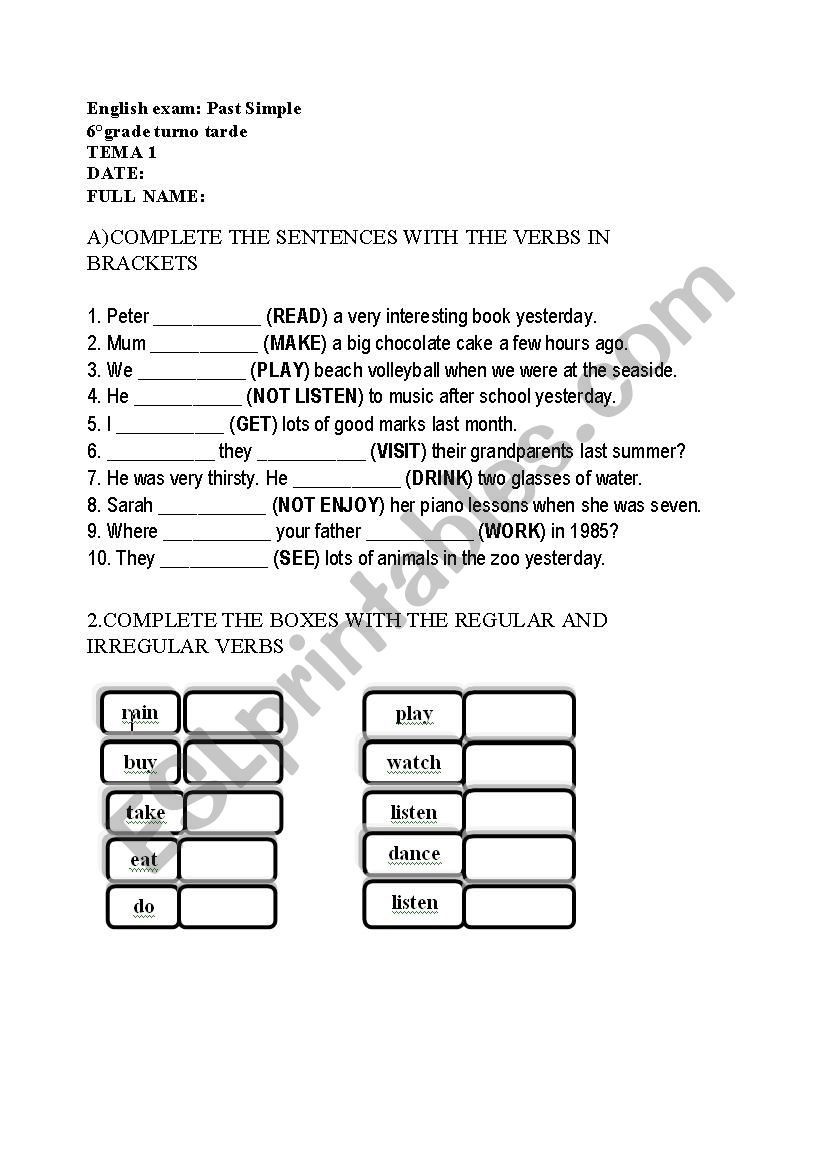 past simple worksheet