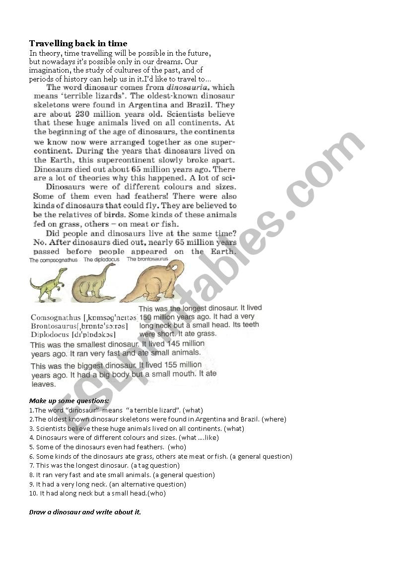 Dinosaurs worksheet