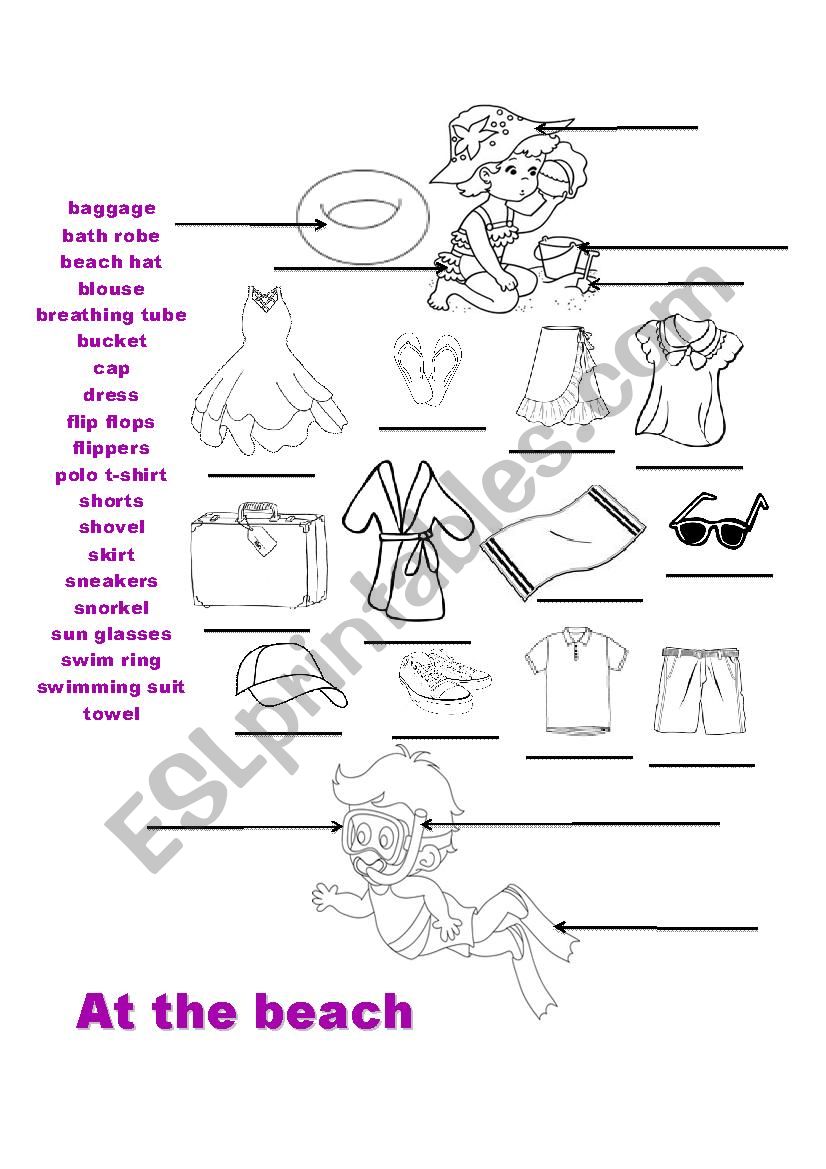 Clothes at the beach worksheet